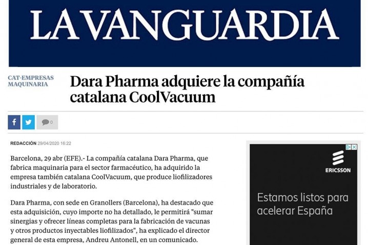 Imagen de la nota de prensa publicada en La Vanguardia.